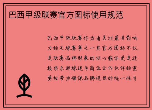 巴西甲级联赛官方图标使用规范